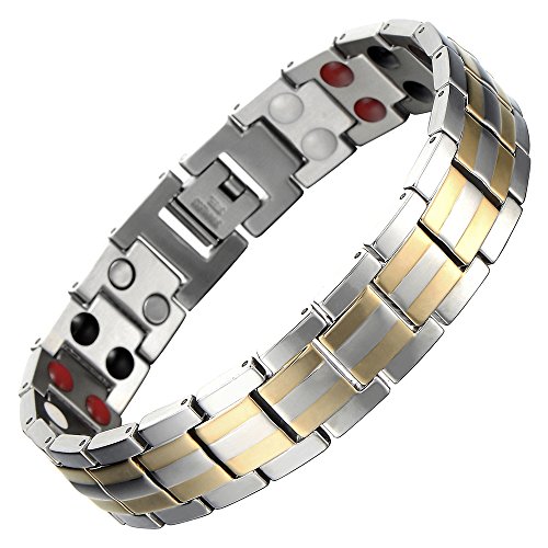 COOLSTEELANDBEYOND Edelstahlschmuck Magnetische Energie Armband Herren Magneten Germanium, Gold Silber, Link-Tool zum Entfernen Enthalten
