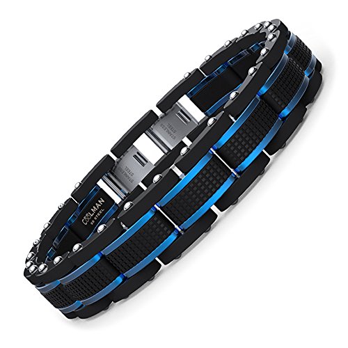 COOLMAN Armband Herren Schmuck Herrenarmband Edelstahl Männer Armbänder Herrenschmuck Einstellbarem Blau & Schwarz 16,5-17,5 cm