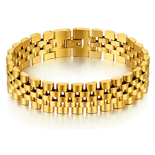 Flongo Herren-Armband Männer Armband Groß Breit Armband Fahrradkette Gold Golden Hip Hop Rapper Motorradfahrer Biker Herren-Accessoires