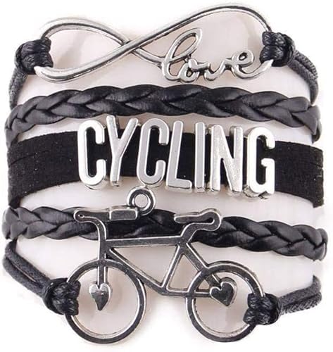 Armband for Frauen, Freundschaftsarmband, Armbänder for Frauen, Vintage, echtes schwarzes Leder, geflochtene Armreifen, Infinity Love, Radfahren, Fahrrad, Sport, Hobby, gewebt (Color : Black)
