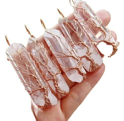 5 Stück Bergkristall Stein Lebensbaum Anhänger Magie - Standard