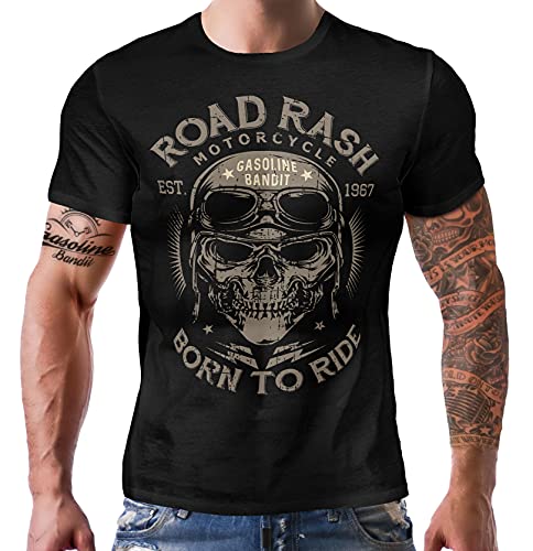 GASOLINE BANDIT Original Biker Racer Herren T-Shirt: Road Rash - Born to Ride - Für Motorradfahrer