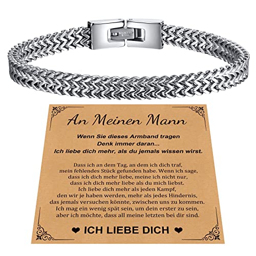 XUANPAI An meinen Mann Silber Armband Herren Edelstahl Armkette Geschenke für Sohn Freund Ehemann Verlobter Mann Verlobte Jubiläum Geburtstag Valentinstag Weihnachten für Männer Ihn