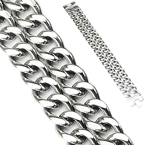 Mianova Breit Panzer Armband Armreif Glieder Armband Armreif Massiv Edelstahl Panzer Armband Armreif Bracelet mit Silber Dual Band Biker Style