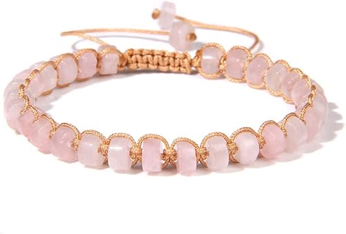 Hoixin Armband for Frauen, Freundschaftsarmband, Armbänder for Frauen, Khakifarbenes Seil mit natürlichem Rosenquarz-Stein, gewebtes Armband, Freundschaftsarmband, Verstellbarer Charme, Glücksschmuck