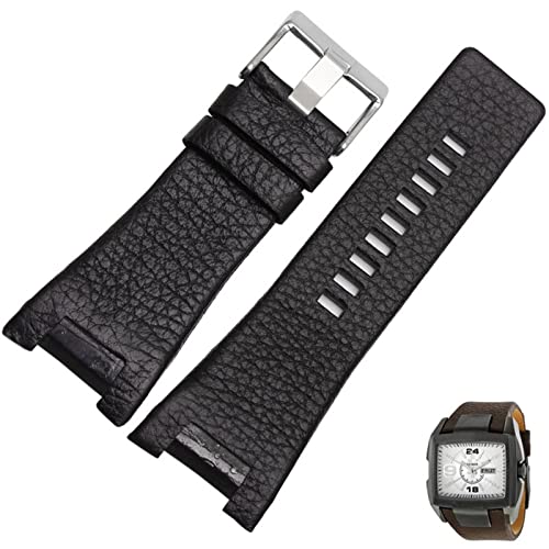 KGFCE Für Diesel DZ1216 DZ1273 DZ4246 DZ4247DZ287 Handgelenkbänder schwarz braun Echtlederarmband 32 * 17mm Spezielle Herrenbänder(Black silver)