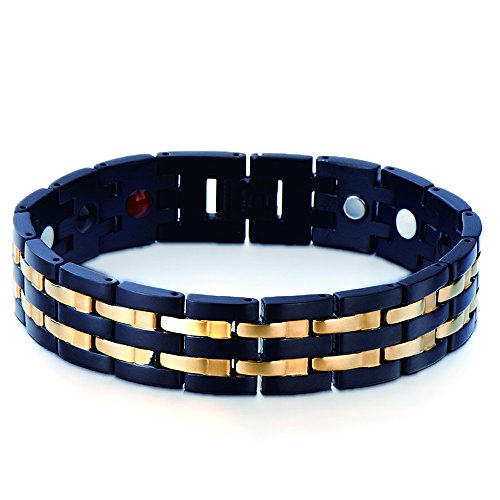 COOLSTEELANDBEYOND Edelstahl Herren Magnetisches Megnet Armband mit Magneten Germanium Gold Schwarz, Link-Tool zum Entfernen Enthalten