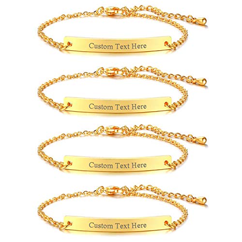 JewelryWe Schmuck 4pcs Armband mit Gravur, Personalisierte Armkette für Herren Damen Edelstahl Einstellbare Knöchel Link Freundschaftsarmband Brautjungfer Geschenke Beste Freunde Armbänder (Gold)
