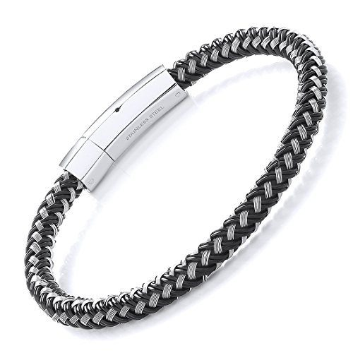 Theia Unisex Edelstahl Gummi und Drahtarmband Schwarz