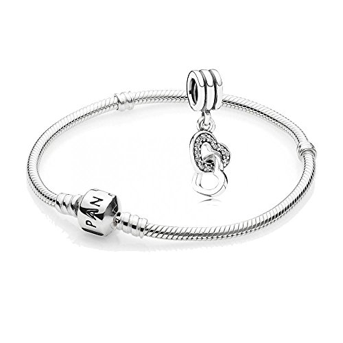 Original Pandora Geschenkset - 1 Silber Armband 590702HV-20 + 1 Silber Pendel 791242CZ Verschlungene Herzen