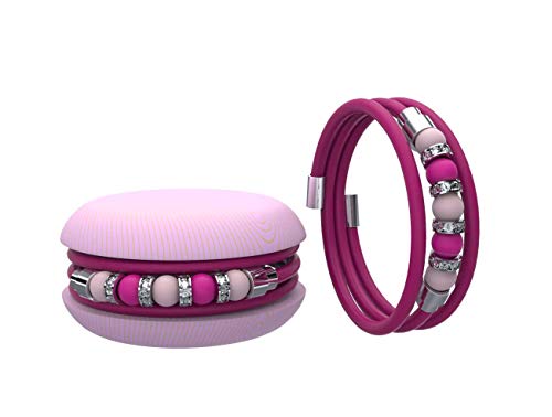 Too Late Macaron Damen-Gummi-Armband mit farbigen Perlen und Strasssteinen (Fuchsie)