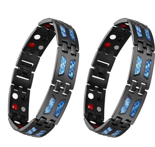 KIASRZN Blaues Carbon-Titan-Armband, Herren-Magnetarmband aus kohlenstoffblauem Titan zur Gewichtsreduktion,zweirei higer, ultrastarker, schlanker Magnet-Armreif (2pcs)