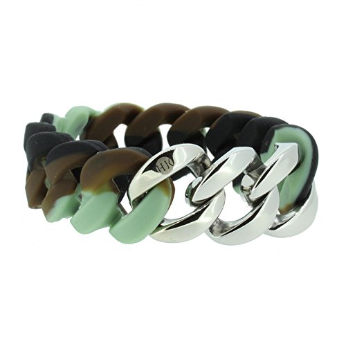 Hanse-Klunker Armband Damen ORIGINAL Silikon Muster Camouflage, Edelstahl Silber Frauen Mädchen Größe 19-20 cm inkl. Schmuck-Geschenk-Box