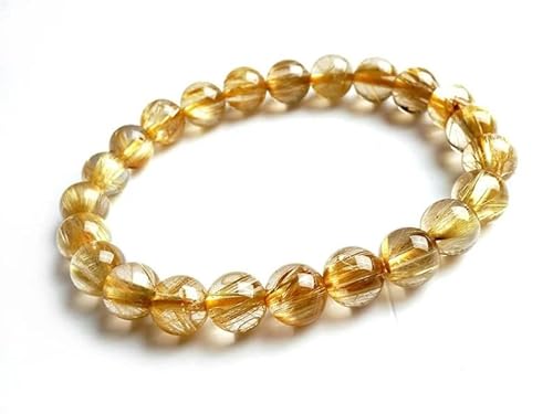 INFINITY GEMS Natürliches AAA-Gold-Rutilquarz/Brasi lien-Titan-Edelstein-Stre tcharmband mit 6 mm | 7–7,5 Zoll Länge | Unisex-Armband | Armband mit runden Perlen | Männer/Frauen