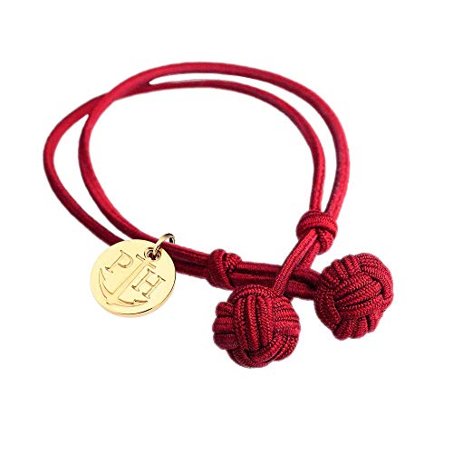 PAUL HEWITT Knotenarmband Damen und Herren Knot - Knotenarmband Nylon Rot, Segeltau Armband für Männer und Frauen mit Anker-Charm aus IP-Edelstahl (Gold)