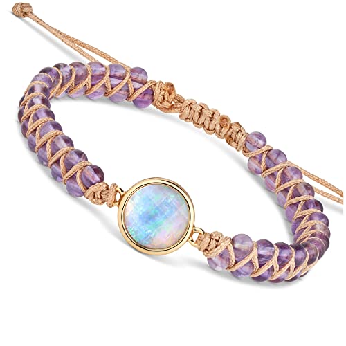 BENAVA Damen Yoga Armband Amethyst Edelstein Perlen Violett Lila | Damenarmband Meditation | Glücksarmband Boho Hippie Schmuck Bracelet | 16-24 cm