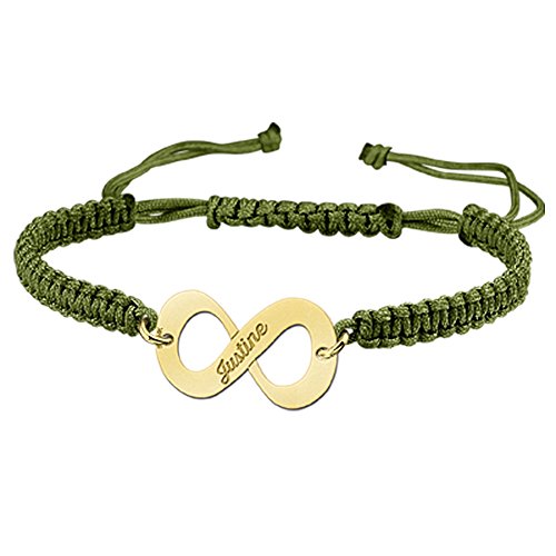Namesforever Shamballa Infinity Armband Farbe Grün mit Namens-Gravur aus Gold