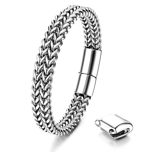 Dochais Armband für Herren Edelstahl Magnetschnalle Verlängerungsschnalle, Männer Franco Kette, Herren Armbänder Schwarz, Silber & Gold Herrenarmband Modeschmuck 10mm Breit/22.5CM Lang