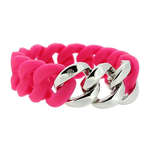 Hanse-Klunker Armband Damen ORIGINAL Silikon Pink, Edelstahl Silber Armreif Armkette Frauen Mädchen Größe 19-20 cm inkl. Schmuck-Geschenk-Box