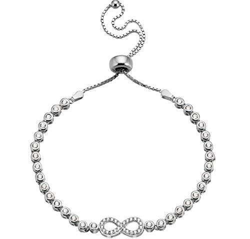 Karisma Damen Silber 925 Armband rhodinier Unendlichkeit Infinity 32 Zirkonia Steine Länge verstellbar