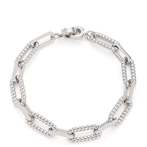 JEWELS BY LEONARDO Armband Clip & Mix Moni • Arm-Kette aus silberfarbenem Edelstahl • massives Gliederarmband • Statement-Armband mit Kordelstruktur • 19 cm Länge • Geschenk Damen Schmuck • 023068