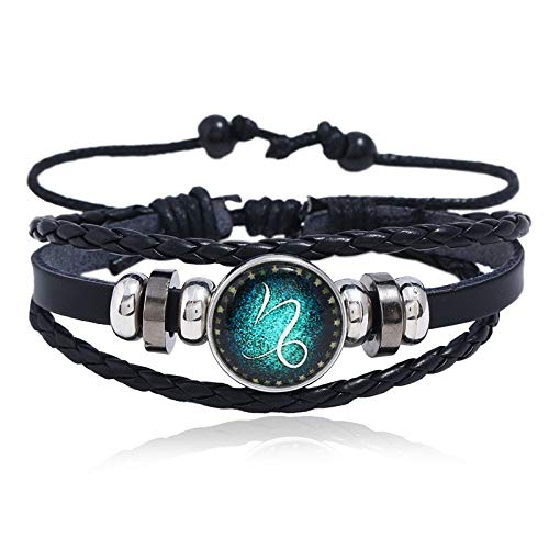 Zuiaidess Stein Armband,12 Sternbilder Leder Armband Männer Mode Titan Stahl Classic Trendigen Armband Für Männer Schmuck Geschenk, Capricornus