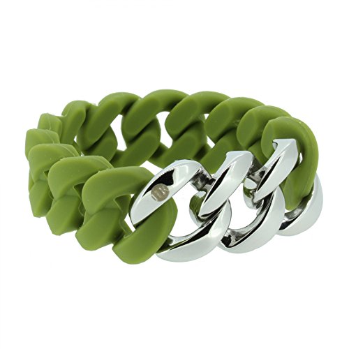 Hanse-Klunker Armband Damen ORIGINAL Silikon Oliv, Edelstahl Silber Armreif Armkette Frauen Mädchen Größe 18-19 cm inkl. Schmuck-Geschenk-Box