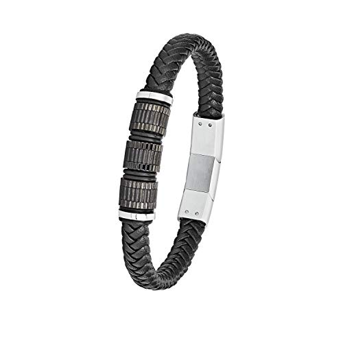 s.Oliver Armband Edelstahl Leder Herren Armschmuck, 20,5+1,5 cm, Silber, Wordt geleverd in geschenkverpakking, 2024230