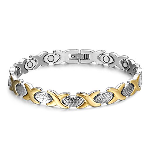 JFUME Magnetarmbänder für Frauen 18k Gold mit Silber Zweifarbige Armband für sie Freundschaftsarmband mit zusätzlichem Verschluss 7,5  verstellbar