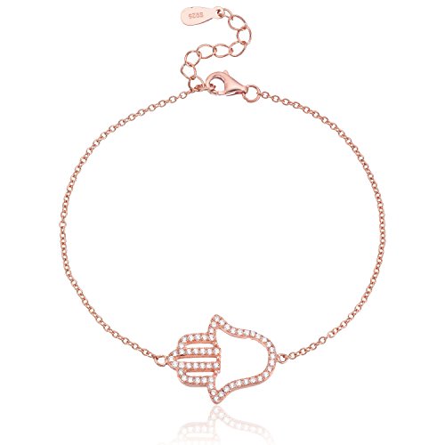 Karisma Damen Silber 925 roségold Armband Fatima Hand 20x15mm Zirkonia Länge bis 19cm