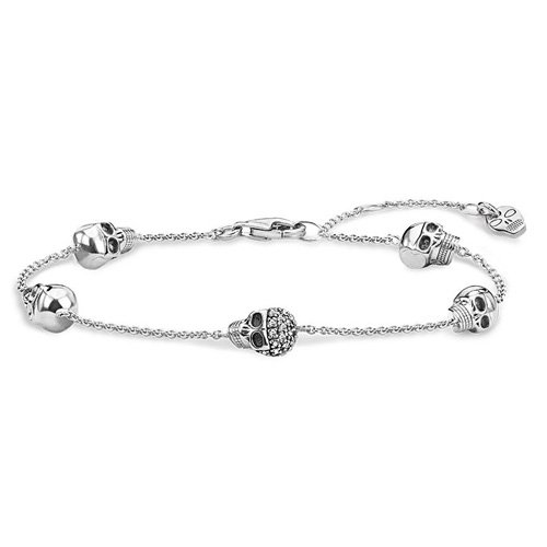 THOMAS SABO Damen-Armband Totenköpfen Oxidiertes Silber Diamant (0.2 ct) weiß 0.11 cm - D_A0029-356-21-L19v