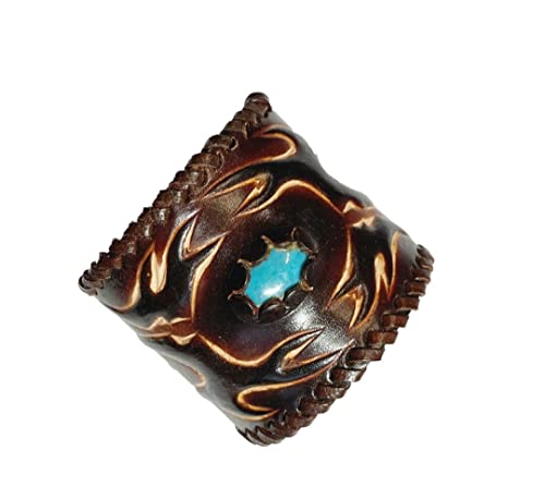Generisch Echt Lederarmband Westernarmband BREIT braun türkiser Stein (Motiv1)