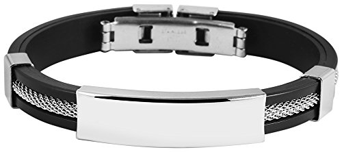 Akzent Herren Armband aus Kautschuk und Edelstahl Schwarz Silber