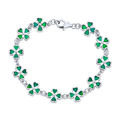 Erstellt Opal Inlay Grün Kleeblatt Irish Lucky Klee Blatt Herz Geformt Link Charm Armband Für Frauen .925 Sterlingsilber