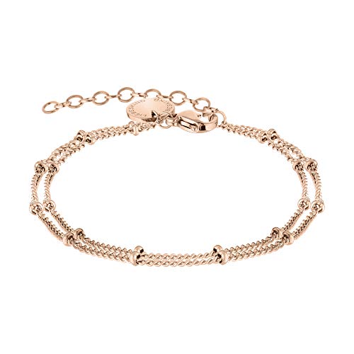 LIEBESKIND Berlin doppelreihiges Armband mit Logoanhänger aus Edelstahl IP Roségold LJ-0587-B-20