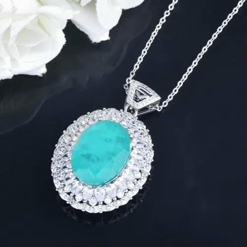 Neu Riesige Oval Neon Blau Turmalin Edelsteine Klassische Frauen Silber Halskette