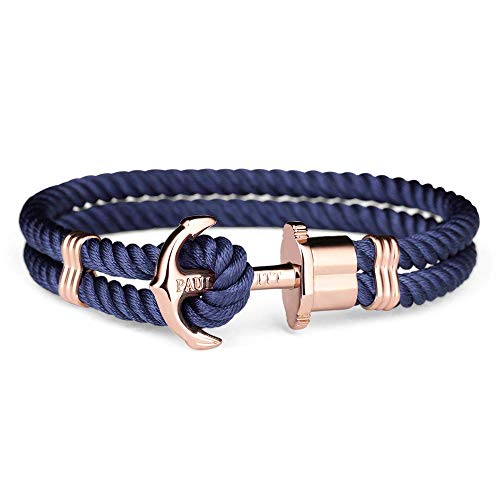 PAUL HEWITT Anker Armband PHREP - Segeltau Armband in Marineblau, Damen Armband mit Anker Schmuck aus IP-Edelstahl (Roségold) in Größe L