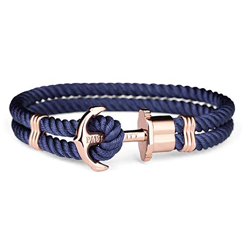 Paul Hewitt Anker Armband PHREP - Segeltau Armband in Marineblau, Damen Armband mit Anker Schmuck aus IP-Edelstahl (Roségold) in Größe S