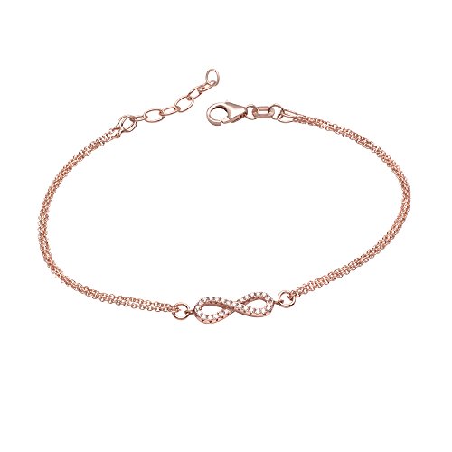 MATERIA Damen Zirkonia Armband Unendlich Armkette Rosegold 925er Silber vergoldet 17-19,5cm #SA-72