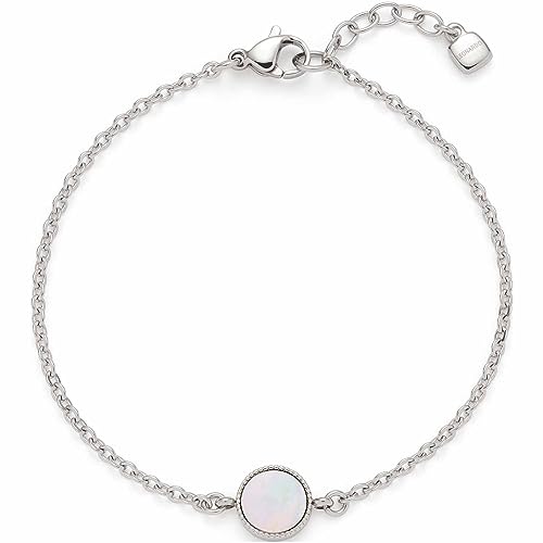 Leonardo Ciao Arida Silbernes Damen Armband aus Edelstahl mit Perlmutt Plättchen und Glaskristallen, Länge 18-20 cm, Schmuck Geschenk für Frauen 023298