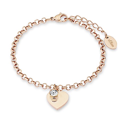 s. Oliver Damen-Armband Herz gravurfähig Edelstahl teilvergoldet Kristall weiß Rundschliff 20 cm - 540186