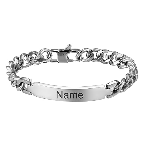 Cupimatch Armband Herren Damen mit Gravur Edelstahl Poliert Panzerkette Armband Panzerarmband Armreif Silber Schwarz Gold