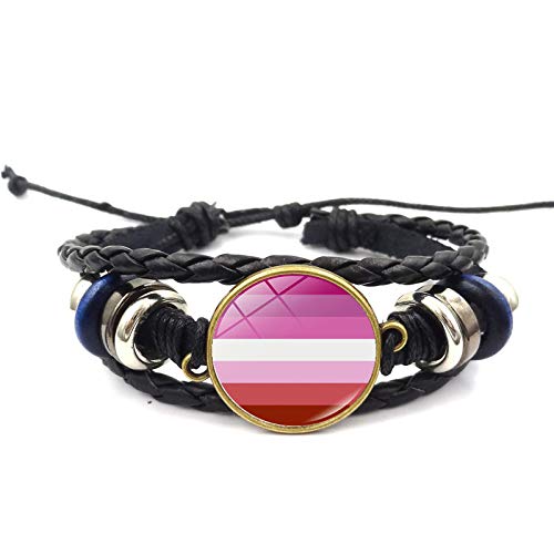 ZHUOHONG LGBT Gay Rainbow Bracelet - Paar Schwarzes Lederarmband Herren Damen Armreif Gay Lesbian Pride Schmuckset