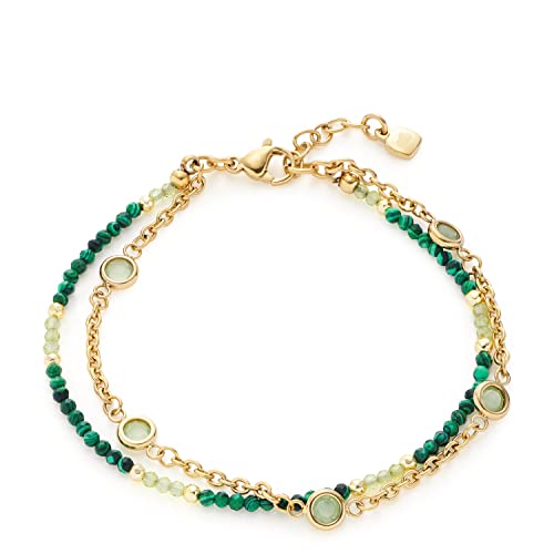 JEWELS BY LEONARDO Armband Valea • doppelreihige Arm-Kette aus goldfarbenem Edelstahl • Malachit- und Glasperlen in abgestimmten grüntönen 17,5-21 cm • Schmuck Geschenk für Frauen • 021768