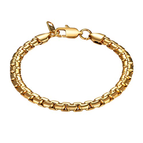 PROSTEEL Herren Armband Edelstahl Venezianierkette Box Kette Armband 6mm Breit Fashion Kettenarmband Armkette für Herren, Länge 20CM, Gold