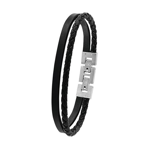 Tom Tailor Armband für Herren, Edelstahl und Leder, 20+1,5 cm, schwarz, Geschenkidee, Armschmuck, Herrenschmuck, 2100697
