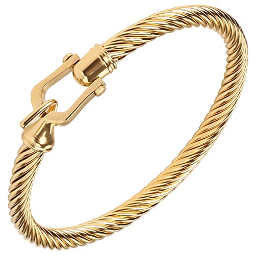 Edelstahldrahtseil Hufeisenverschluss Metallarmband Charme Manschette geknotetes Armband U-förmiges Armband Damenarmband aus Edelstahl offenes Armband Damenschmuck (6.7 Zoll/17cm)
