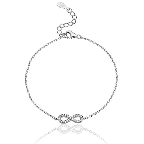 Karisma Damen Silber 925 rhodiniert Armband Unendlichkeit Infinity Zrikonia Weiss Verlängerung 3cm