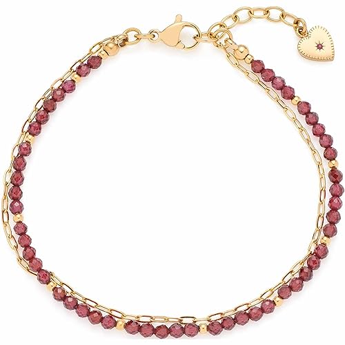 JEWELS BY LEONARDO Armband Anka • doppelreihige Arm-Kette aus goldfarbenem Edelstahl • zwei Stränge aus feiner Ankerkette und Granatperlen • 18-21 cm Länge • Schmuck Geschenk für Frauen • 023229