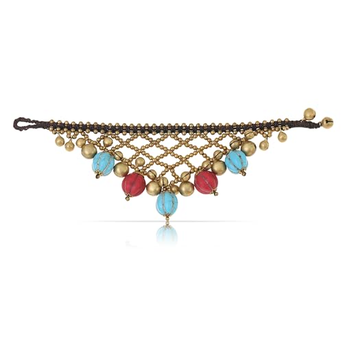 Made by Nami Boho Armband Damen mit goldenen Perlen und bunten Kugeln Hippie Accessoires Hippie Schmuck Geschenke für Frauen 16 + 4 cm Länge (Gold & Bunt)